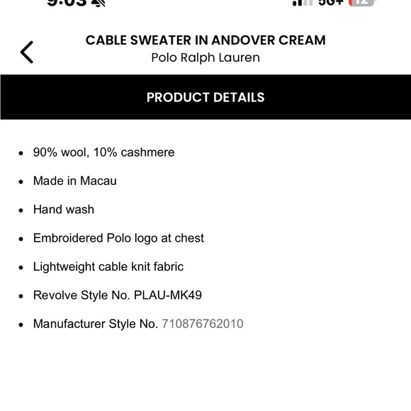 Ralph Lauren polo Andover cream cable knit sweater - Picture 3 of 6